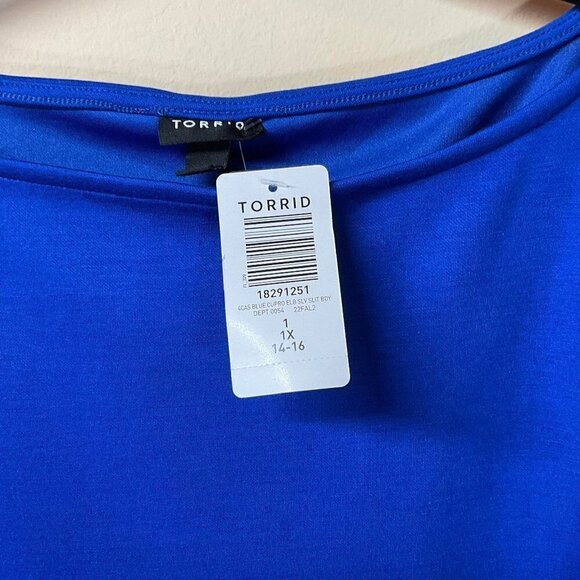 TORRID Midi Studio Cupro Bodycon Buttery Soft Short Sleeve Front Slit Blue Dress - Picture 6 of 8